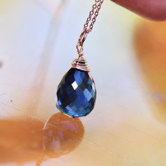 Handcrafted Blue Sapphire Pendant 14k Rose Gold Filled , September Birthstone - Picture 7 of 9